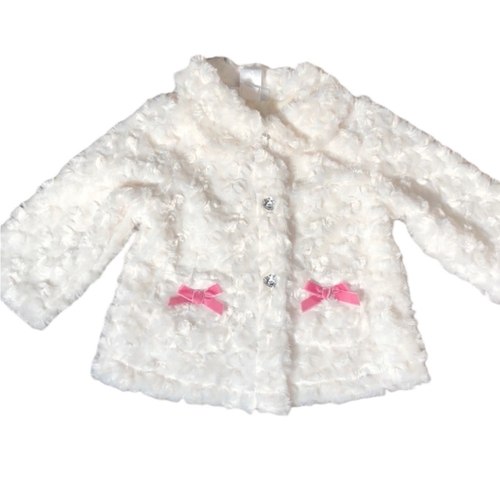 Toddler Coat 18 month Pink Bows Poodle Soft Cozy Church School Jacket Sweater